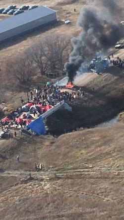 Aerial photo of barricade at bridge - photo provided by morton county sheriffs department