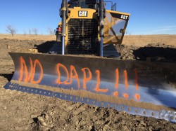 Dapl equipment spray-painted - photo provided by morton county sheriffs department