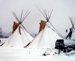 Tipis with snow at Oceti Sakowin - photo provided by Terry Wiklund