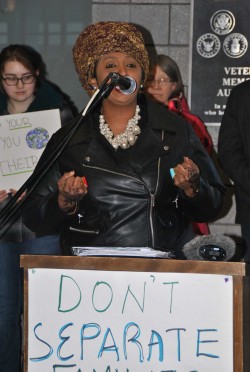 Fowzia Adde speaking at the rally - photo by C.S. Hagen 