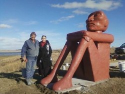  Not afraid to look- sculpture overlooking Oceti Sakowin by Charles Rencountre - photo provided by Winona Laduke