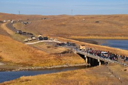 View from hilltop of Backwater Bridge, activists marching away - photo by C.S. Hagen