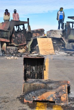 Two trucks burned at backwater bridge - photo by C.S. Hagen