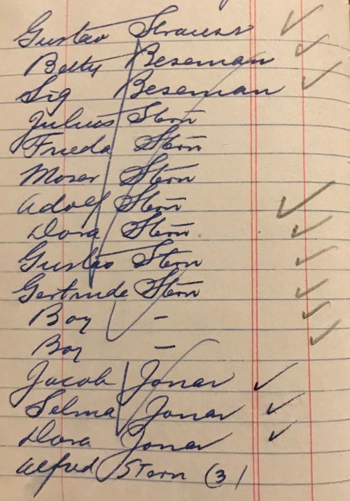 A page in Herman Stern's ledger - provided by family