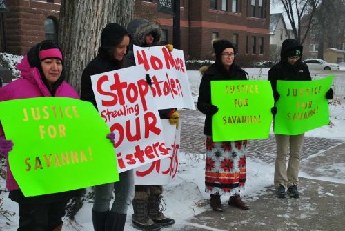 Concerned citizens in front of Cass County Courthouse demanding justice for Savanna Greywind - photo by C.S. Hagen