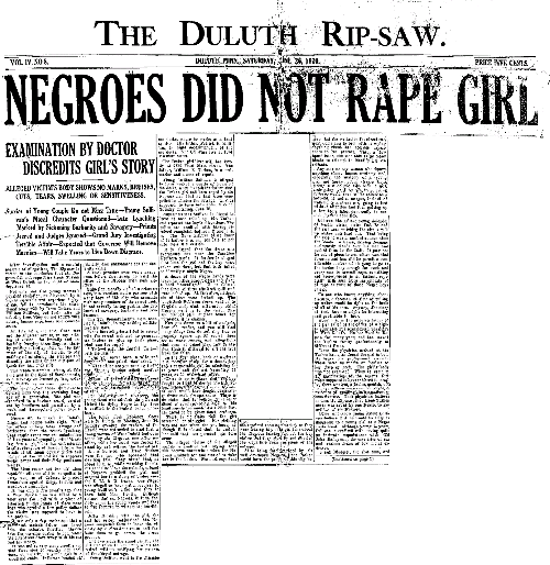 Did Not Rape Girl headline - The Duluth Rip-Saw
