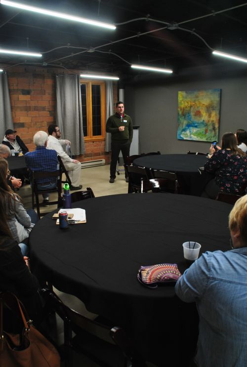 Fargo City Commissioner Tony Gehrig speaking to Legalize ND - photograph by C.S. Hagen