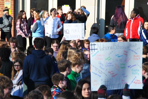 At 10 a.m. Wednesday morning, students across the country, including at Fargo's Ben Franklin Middle School, walked out of class in support of school safety - photograph by C.S. Hagen