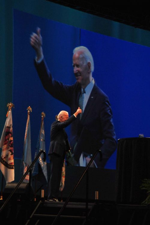 Former VP Joe Biden gives the thumb's up signal - photograph by C.S. Hagen