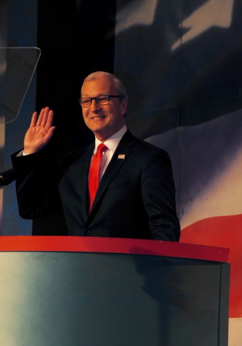 Congressman Kevin Cramer accepting the endorsement to run against Senator Heidi Heitkamp for the U.S. Senate - photograph by C.S. Hagen