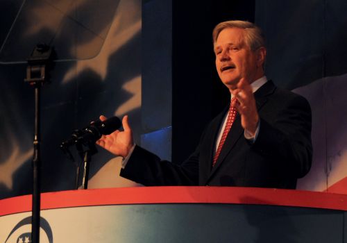 Senator John Hoeven nominating Congressman Kevin Cramer for the U.S. Senate - phtograph by C.S. Hagen