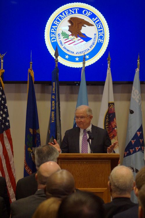 US Attorney General Jeff Sessions speaking before state judicial officials - photograph by C.S. Hagen