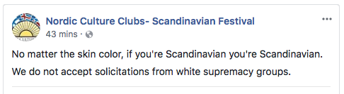 Nordic Culture Club's Facebook post after receiving white supremacist letters in the mail