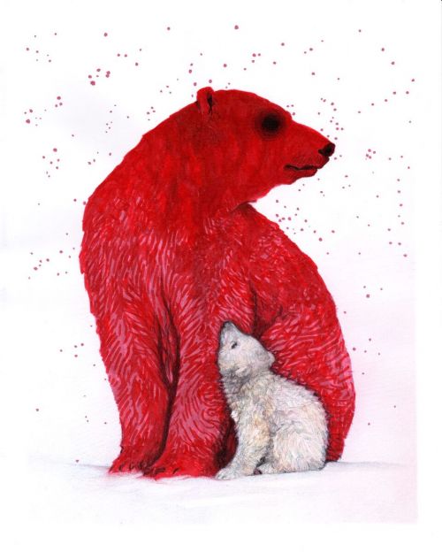 “Mother” a red mother bear with a white baby bear - by Christina Johnson