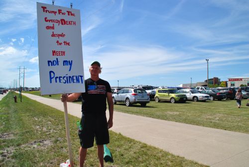 Dean Christianson of Grand Forks, counter protesting - photograph by C.S. Hagen