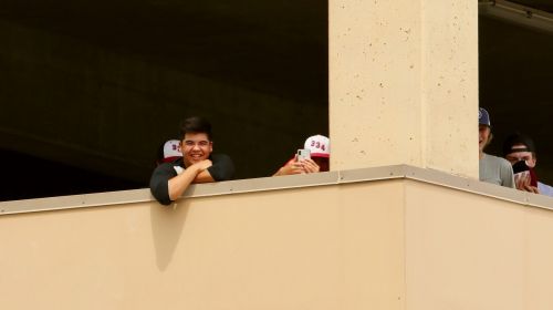 Hecklers in the parking garage - photograph by C.S. Hagen