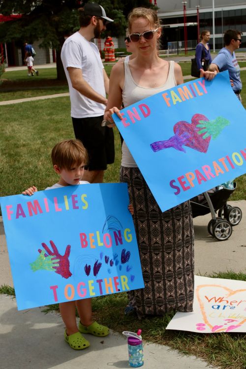 Medora and Dahlia Huseby, of Colorado, joined the protest while on vacation visiting family - photograph by C.S. Hagen