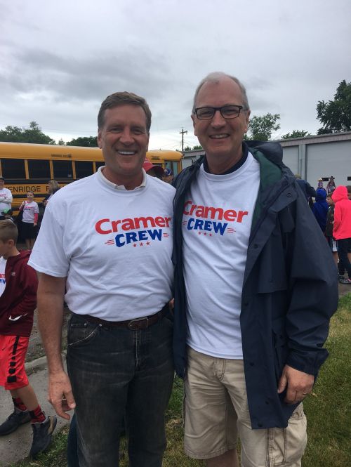 Tom Campbell (left) and Kevin Cramer at the Blue Goose Parade in Wahpeton, ND - Twitter picture