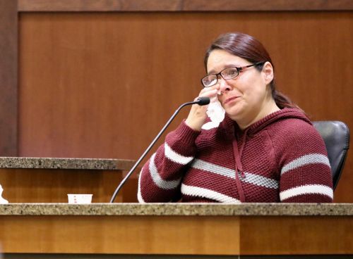 Norberta Greywind, mother of Savanna, testifying in court - photograph by C.S. Hagen