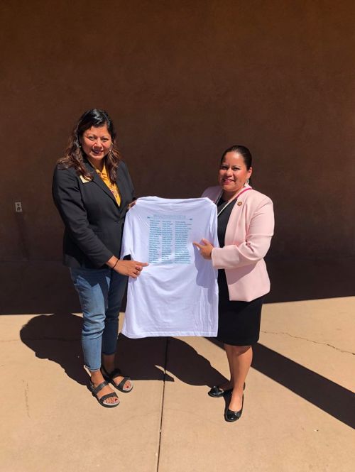 Names of all native people running for higher office this year t-shirt - photograph provided by Ruth Buffalo