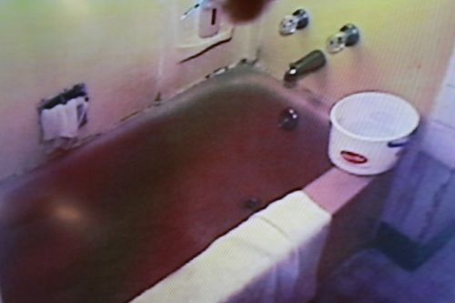 The bathroom in which Savanna Greywind was murdered - Police photograph
