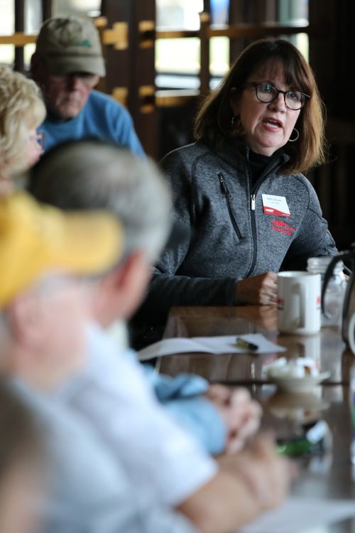 Kathy Schwan of AARP discussing tactics - photograph by C.S. Hagen