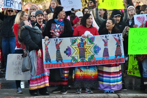 Native women during a rally against hate in Fargo - photograph by C.S. Hagen