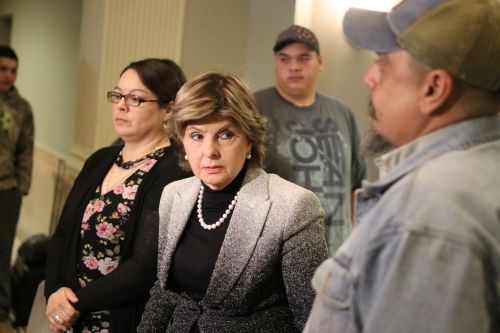 Attorney Gloria Allred, the Greywind family attorney, speaking to the press - photograph by C.S. Hagen