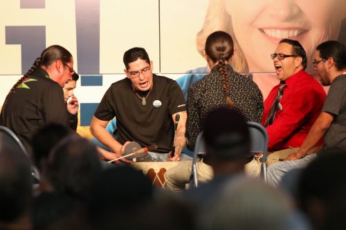 Turtle Mountain Drum Group performing - photograph by C.S. Hagen