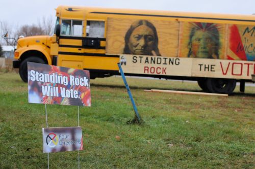 Standing Rock's bus that will transport people to and from the polls on November 6 - photograph by C.S. Hagen