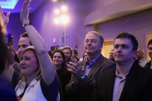 Fargo Mayor Tim Mahoney was present while Heidi Heitkamp gave her final speech - photograph by C.S. Hagen