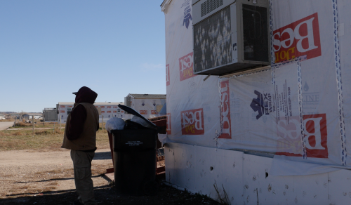 FEMA homes and trailers wrapped in Rex Wrap in the village of Oglala - video screenshot by Charles Banner