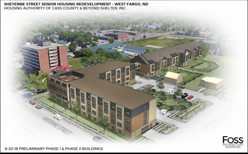 View of Monterey Apartments & The Bridges - rendering provided by Housing Authority of Cass County