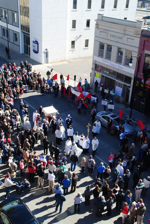 Protest in downtwon Fargo against the Red River Women's Clinic in 2014 - photograph by C.S. Hagen