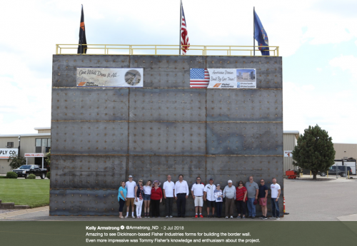 Congressman Kelly Armstrong, Senator Kevin Cramer, and others including Fisher Industries in a picture of the company's proposed replica for Trump wall - Kelly Armstrong Twitter