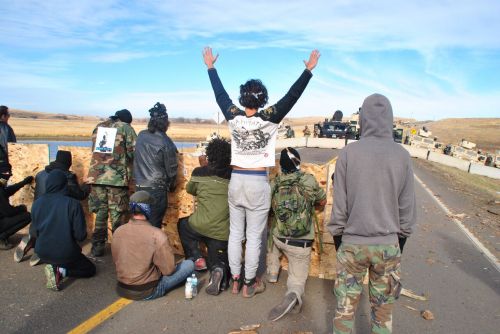 Protesters such as these on Highway 1806 would be included in the North Dakota Senate bills - photograph by C.S. Hagen