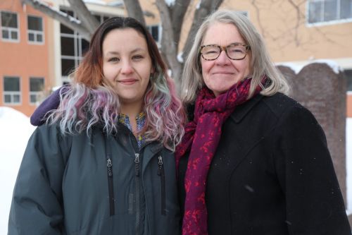 Katrina Silk and WPLC Cooperating Attorney Patricia Handlin after trial at the Morton County Courthouse - photograph by Teena Pugliese