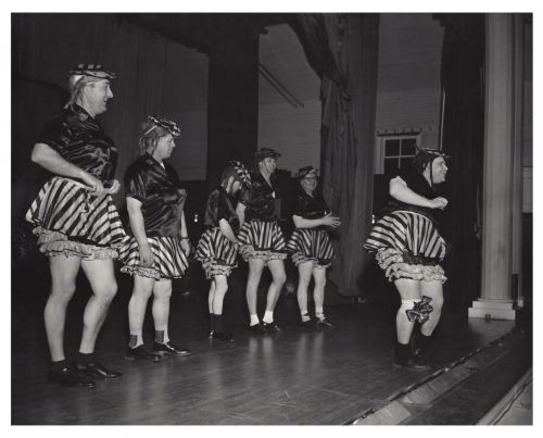 Male performers in women's clothing act the Fargo Elks Lodge