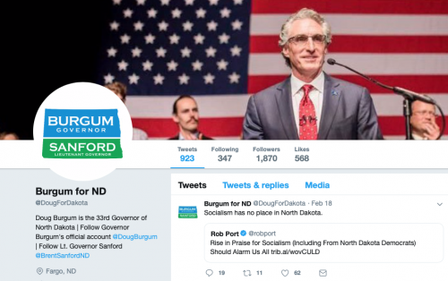 Governor Doug Burgum's Tweet on February 18, 2019 - Twitter