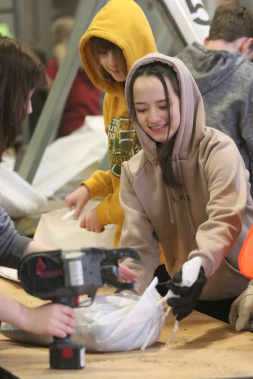 Ben Franklin students sandbagging on the first day - photograph by C.S. Hagen