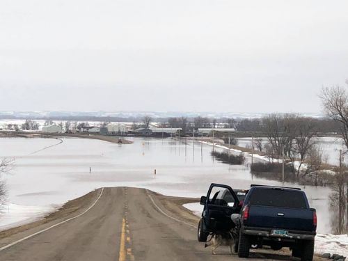 Flooding occurred in Sioux County, Solen, ND, along Highway 24 where an ice jam flooded the road - Facebook Margaret Gates