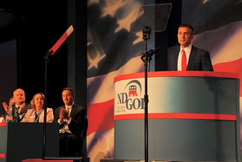 Congressman Kelly Armstrong during the ND GOP Convention 2018 - photograph by C.S. Hagen