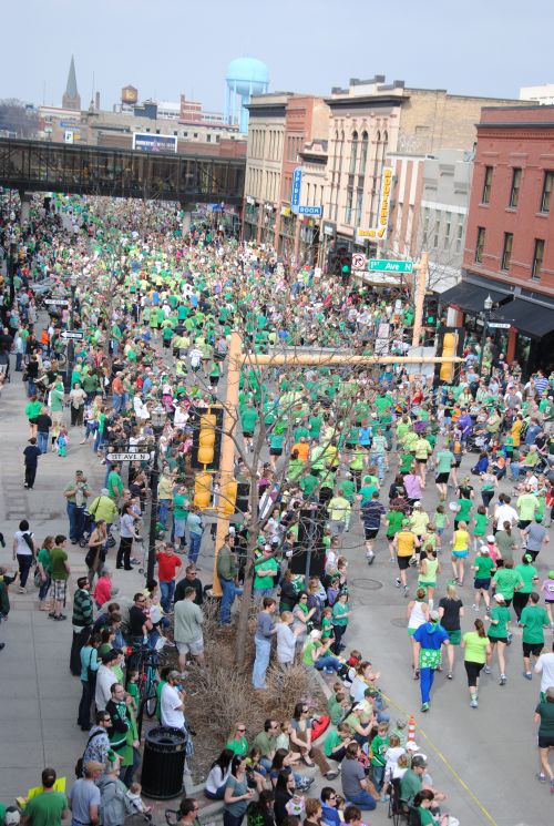 Runners through downtown Fargo - photograph by C.S. Hagen