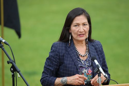 New Mexico Representative Debra Haaland speaking - photograph by C.S. Hagen