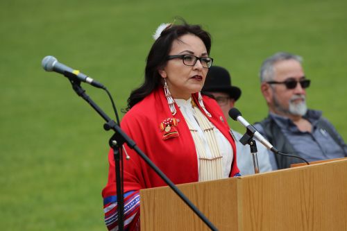 South Dakota District 1 Representative Tamara St. John speaking - photograph by C.S. Hagen