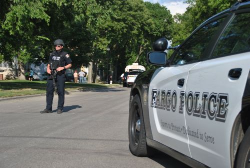 Fargo Police cordon area near downtown after shooting in 2018 - photograph by C.S. Hagen