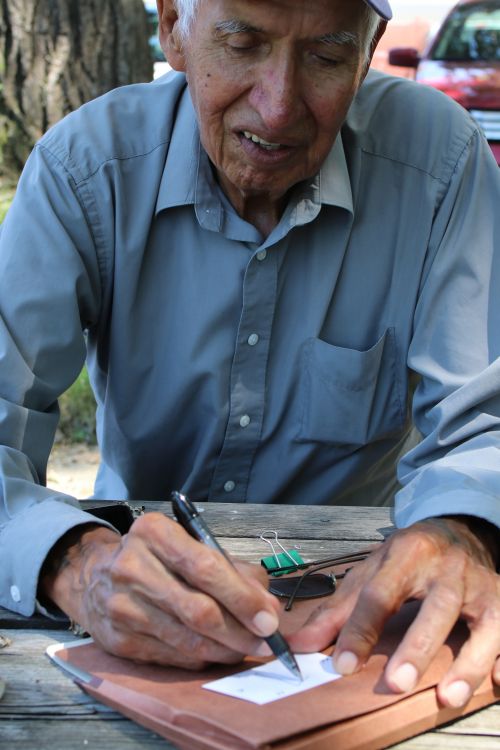 Pete Red Tomahawk talking about tribal food sovereignty - photograph by C.S. Hagen