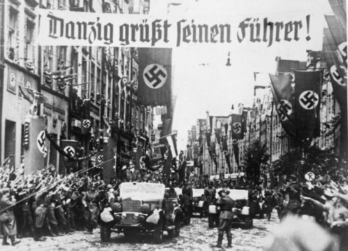 Adolf Hitler rides into the city of Danzig, September 19, 1939