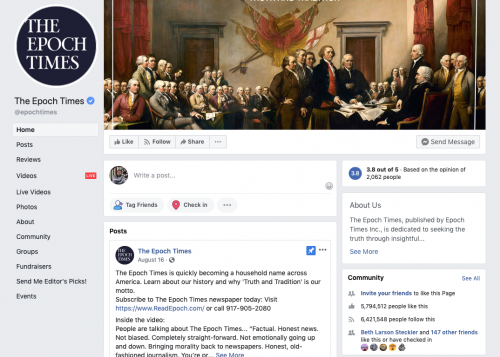 The main Epoch Times Facebook page banner