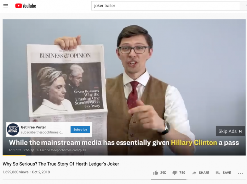 The Epoch Times are running an ad blitzkrieg on YouTube - advertisement screenshot 